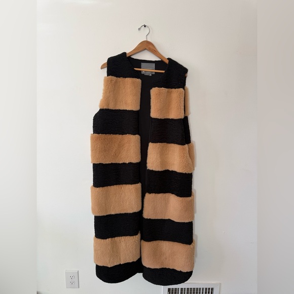 Anthropologie Striped Faux Fur Jacket Vest - Picture 3 of 7